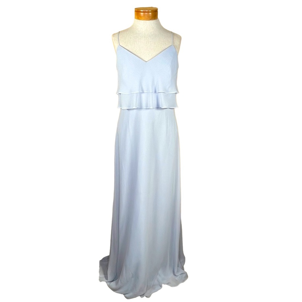 Jenny Yoo Light Blue Formal Gown With Spaghetti Straps Prom or Wedding 10 VGC